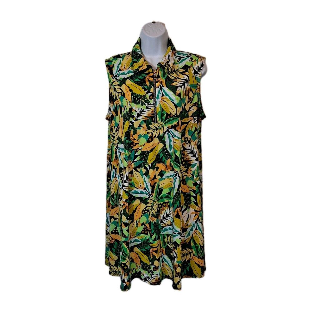 Ava & Grace Tropical Mini Dress Sz XL Green Yellow Sleeveless Resort Wear Cruise